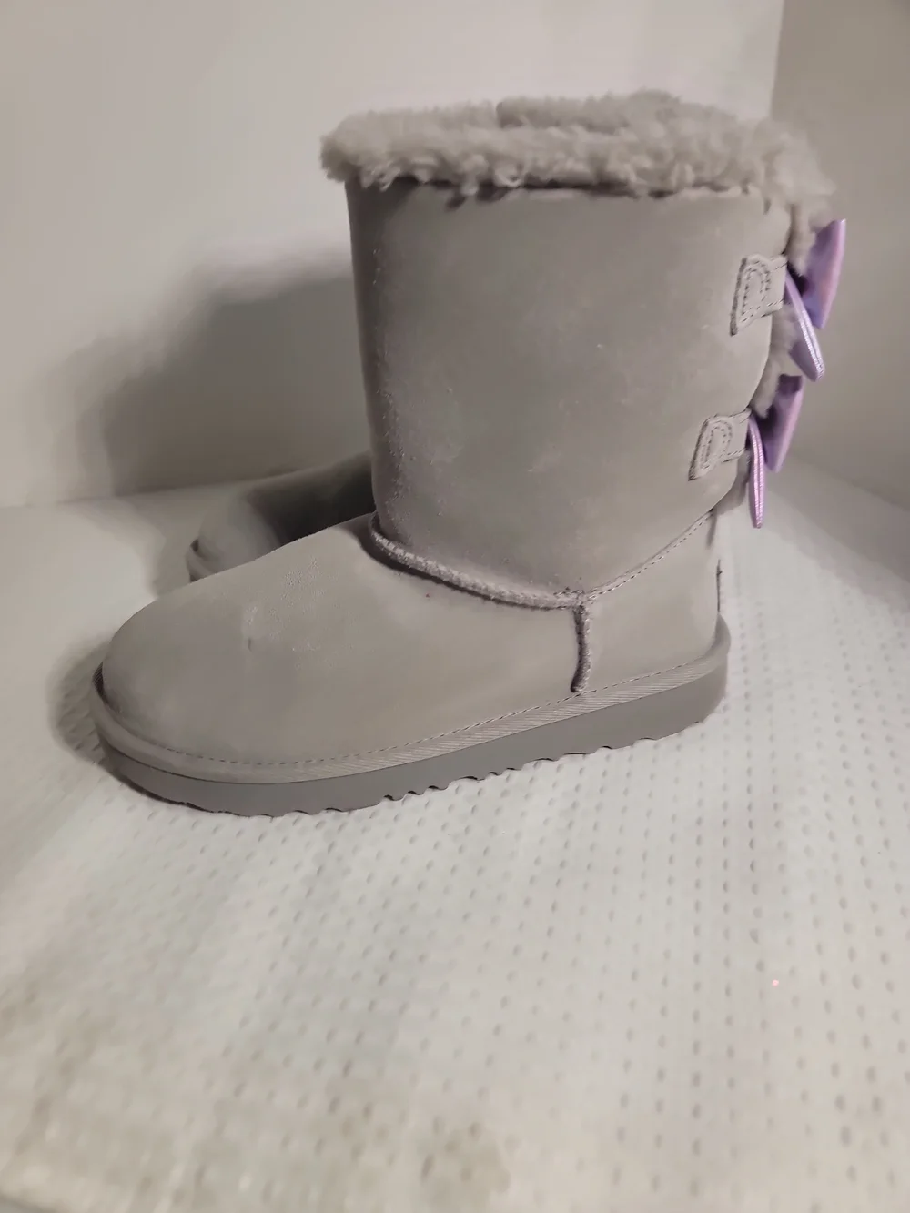 UGG Kids Gray Boots with Lilac Bows